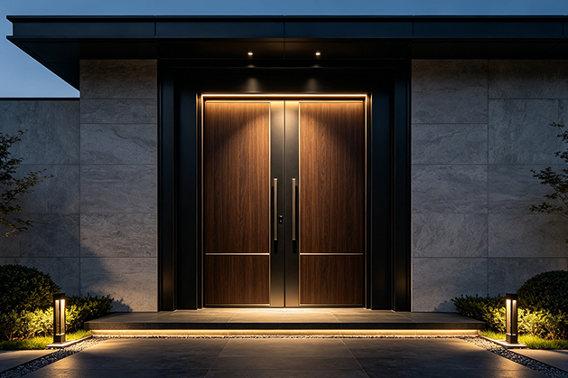 Renovated home with replacement aluminum entry door