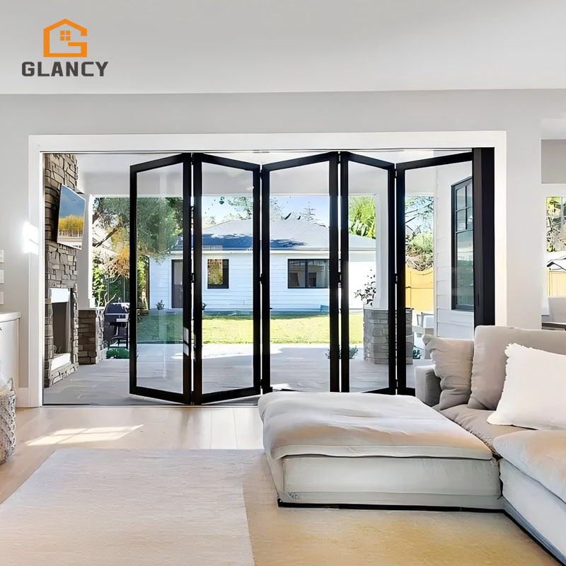 Minimalist Design Soundproof Aluminum Alloy Folding Doors Aluminium Bifold Patio Folding Glass Doors for Exterior Use Houses