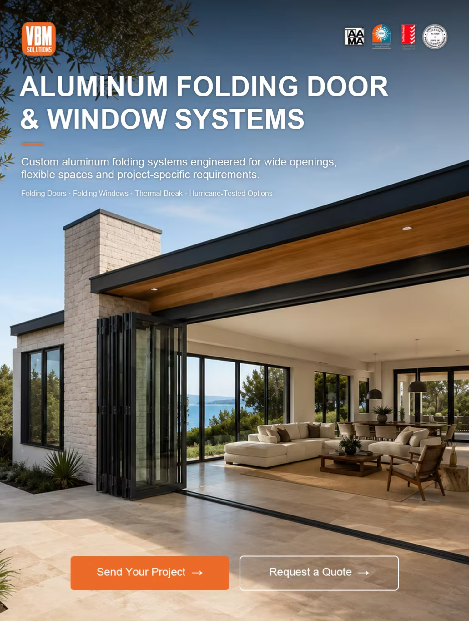 Slim Frame Aluminum Folding Door for High End Outdoor Lounge and Hospitality Project Openings