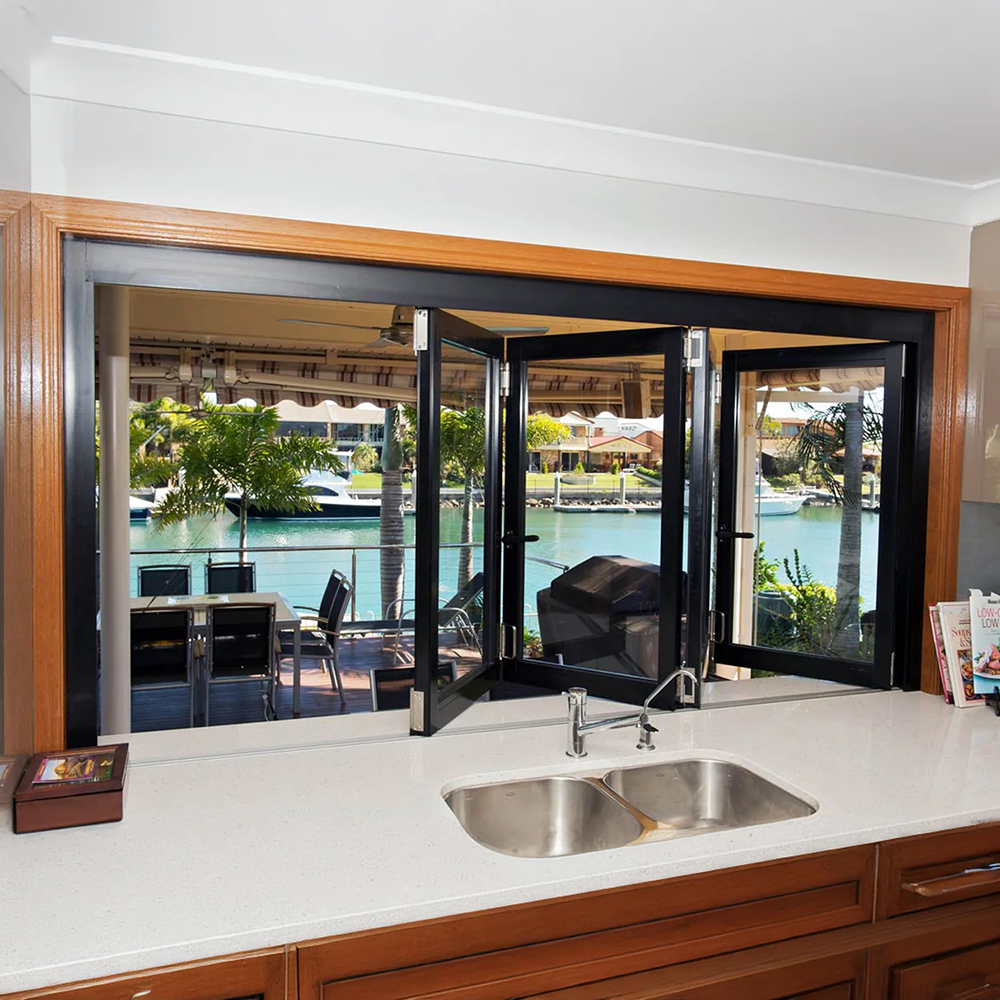 Aluminum Bi/Tri Fold Horizontal Windows, Automatic Electric Slim Frame for Balcony Patio