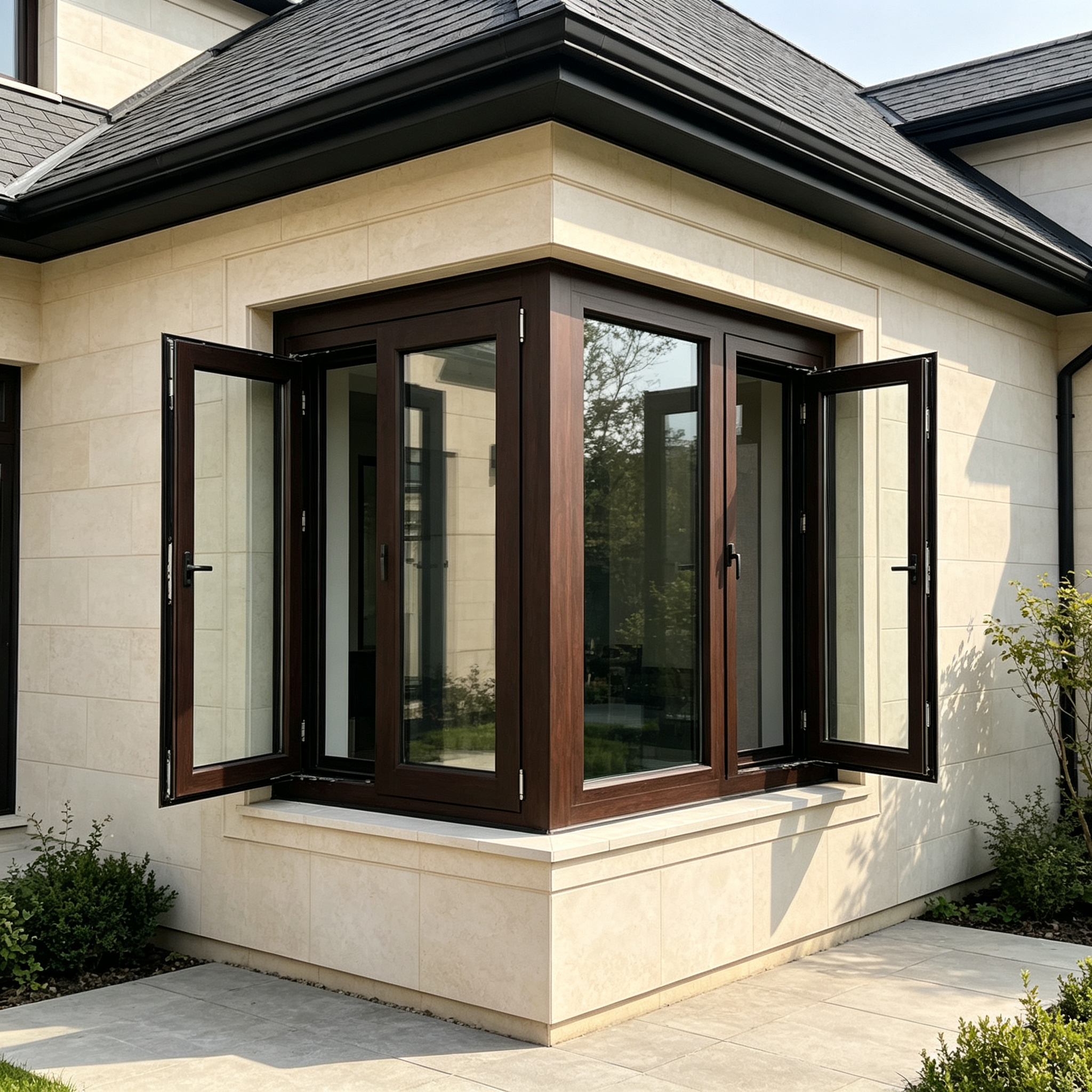 Windows New York Soundproof Wooden Frame Window High End Aluminum Frame Aluminum Clad Wood Bay Window