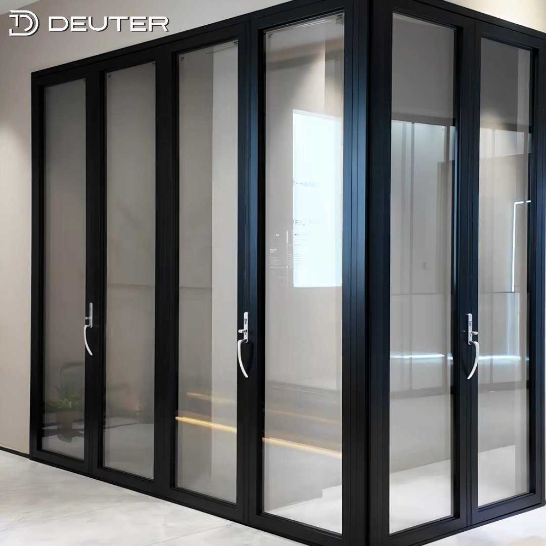 Waterproof Aluminum Accordion Folding Door Thermal Break Storefront Bifold Glass Doors Double Glazed Large Opening Urban Street