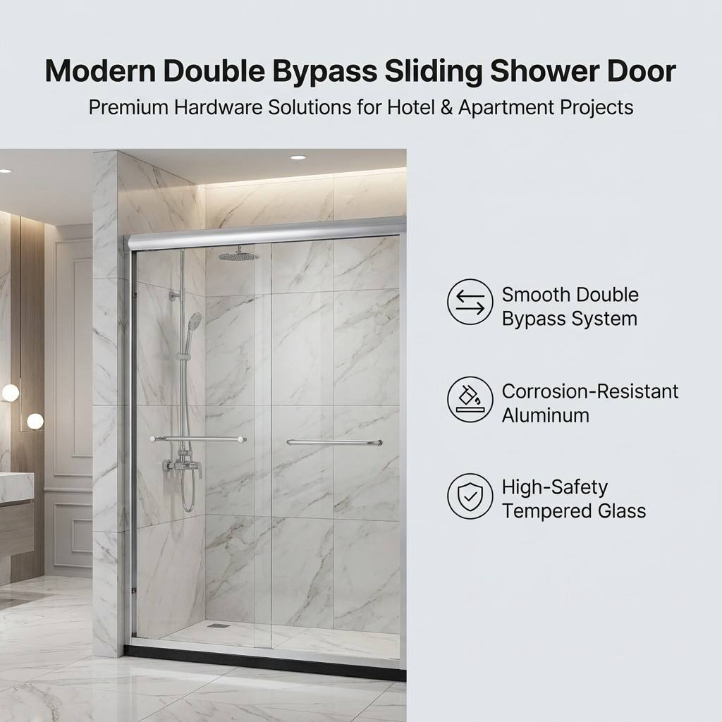 Hotel Apartment Aluminum Frame Double Bypass Sliding Shower Door Enclosure Bathroom Glass Cubicle CE SGCC Certified