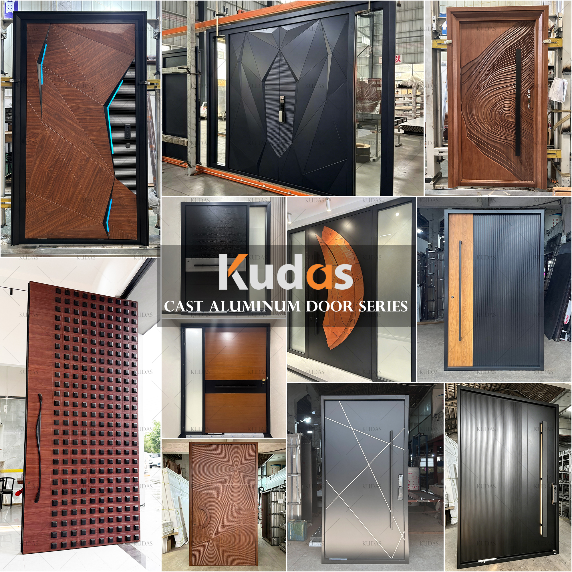 Modern Luxury Pivot Front Entry Door Customizable Cast Aluminum Solid Wood Exterior Security Entrance Door for High-End Villa