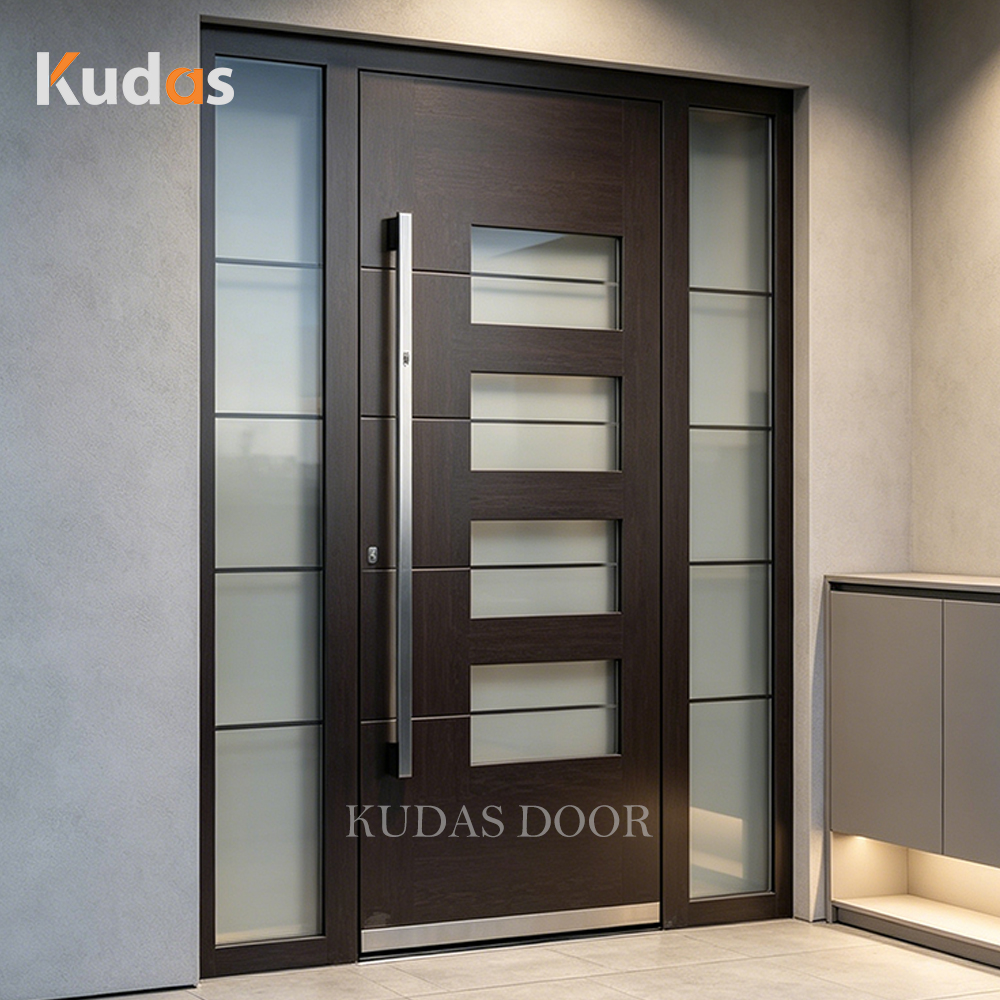 Modern Soundproof Windproof Seal Cast Aluminum Front Entry Pivot Door Villa Exterior Security Entrance Door With Glass