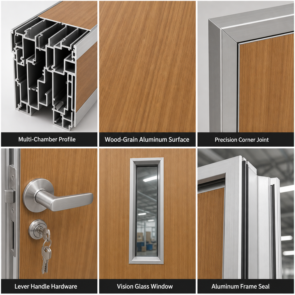 Customized OEM ODM All Aluminum Fireproof Door Modern Interior Exterior Metal Swing Door for Villa Hotel Project