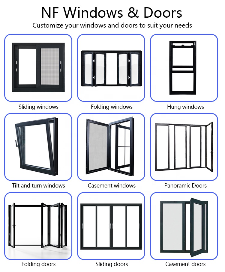 NF Modern Horizontal Folding Bifold Windows Aluminum Alloy for Canada &amp; USA Markets Customized Size Powder Coated Villa Use