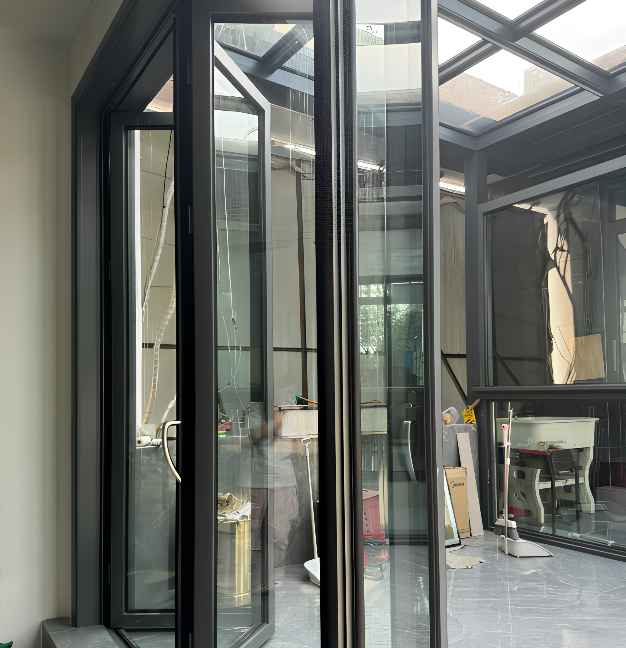 Outdoor Thermal Break Weatherproof Aluminum Panel Door Double Tempered Glass Patio Accordion Bifold Sliding Foldable Exterior