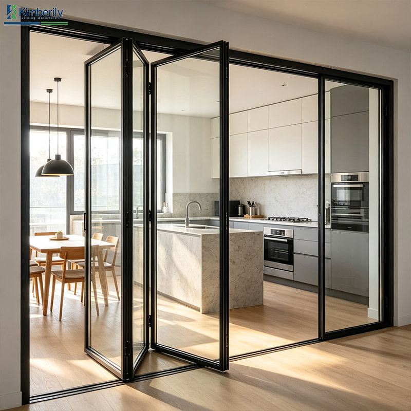 Modern Sliding Folding Glass Door Aluminum Stacking Panoramic Accordion Foldable Sliding Doors Balcony Folding Door