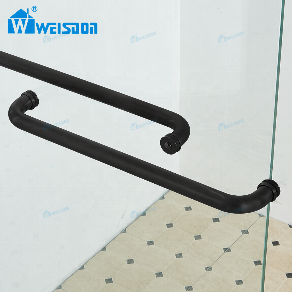 Custom Design Villa Hotel Bathroom Matte Black Aluminum Alloy 5+5mm Laminated Tempered Glass Framed Double Sliding Shower Door