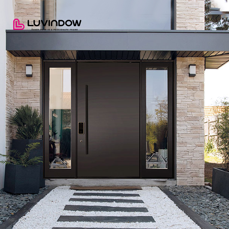 Modern Design Villas Black Profile Aluminum Frame Front Entry Pivoting Doors For Houses