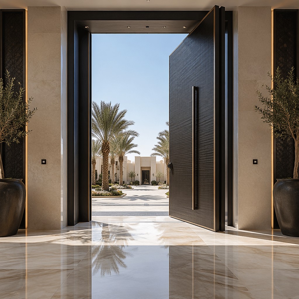 Luxury Oversized Heat Insulation Aluminum Pivot Entrance Door With German Hardware For UAE Villa Mansion Verified Tempered Glass
