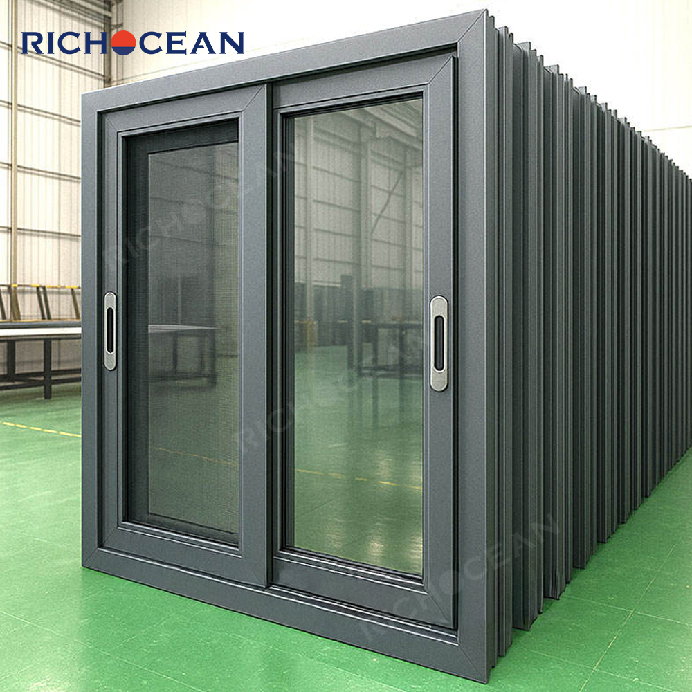 RICHOCEAN NFRC CE AS2047 CSA Custom Double Glass Sliding windows Aluminum Waterproof House Slide Window with Screen Mesh