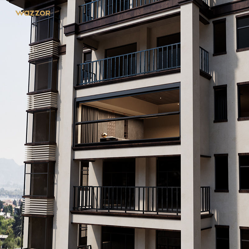 Wazzor Lift up Window Balcony Slide up Down Intelligent Electric Vertical Glass Aluminum Lift Windows Automatic Window