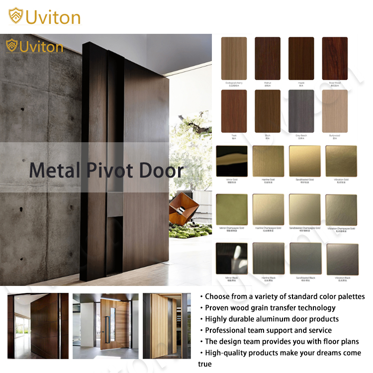 Wood Grain Pivot Front Door Oversized Walnut Aluminum Exterior Entry Door for American Villa Home Hidden Pivot Smart Lock