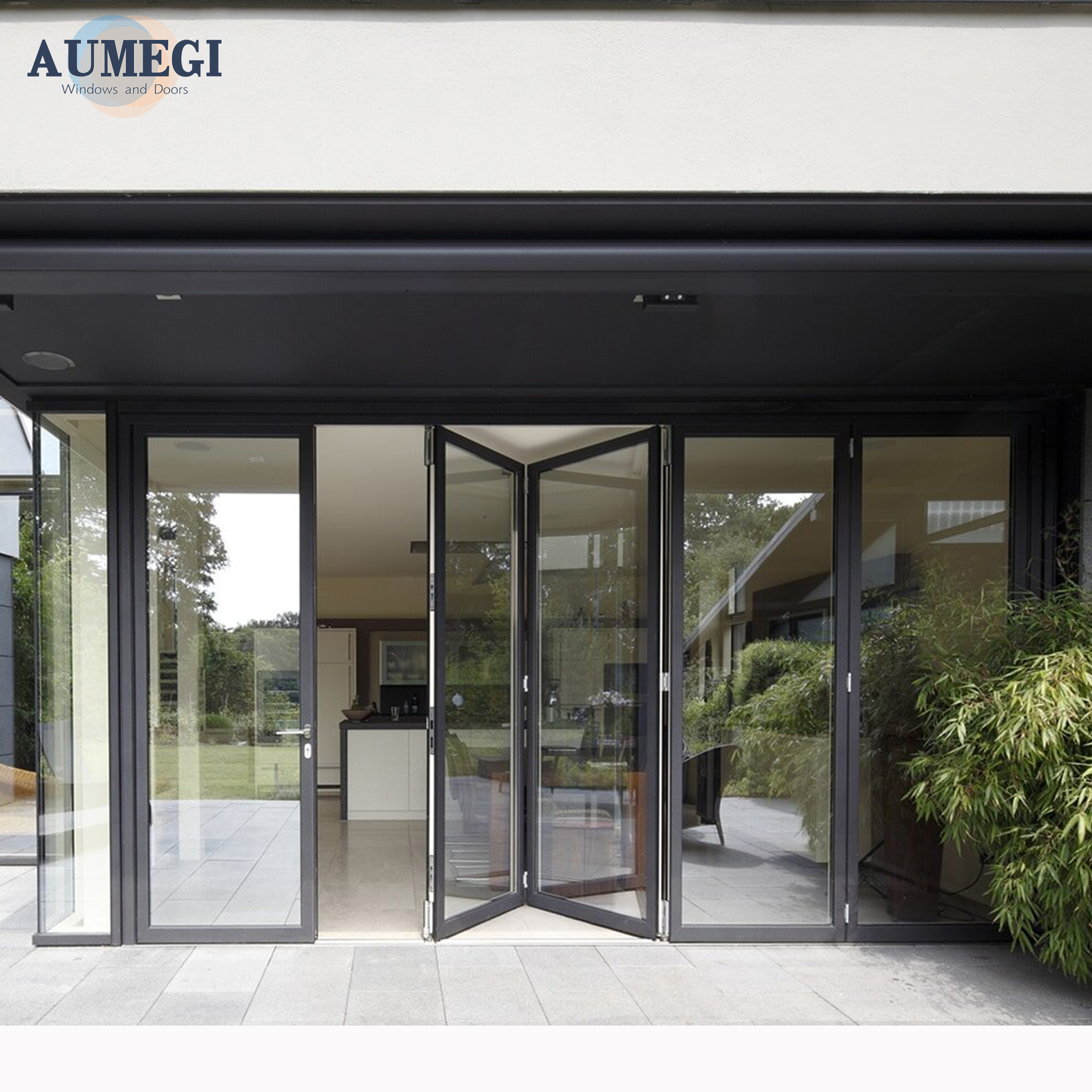 Aumegi Hot Sale American NFRC Aluminium Internal Bifold Doors Glass Bifold Fire Anti-theft Doors