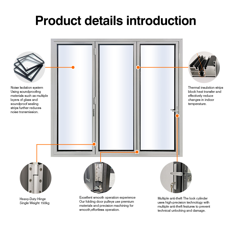Modern Folding Patio Doors Aluminum Alloy Accordion Glass Bifold Doors For Courtyard Exterior Use