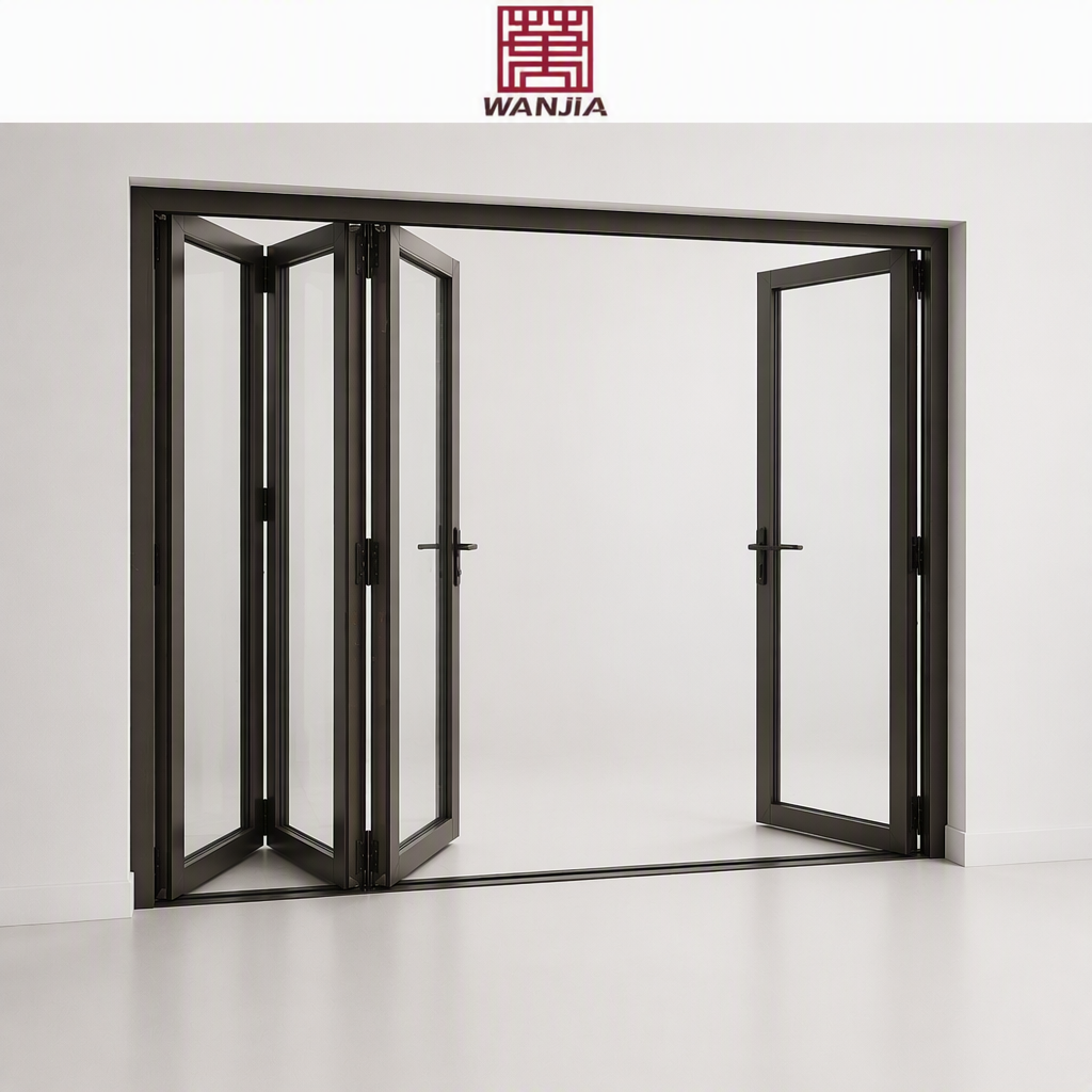 WANJIA Factory Built-in-Grid Design Aluminium Glass Bi-fold Doors Horizontal Accordion Folding Door