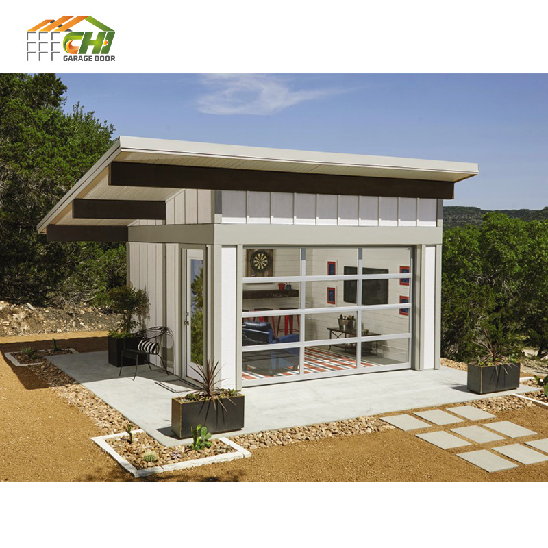 CHI Custom Size Residential Black Glass Aluminum Sectional Door Automatic Double Tempered Glass Garage Doors for Villa