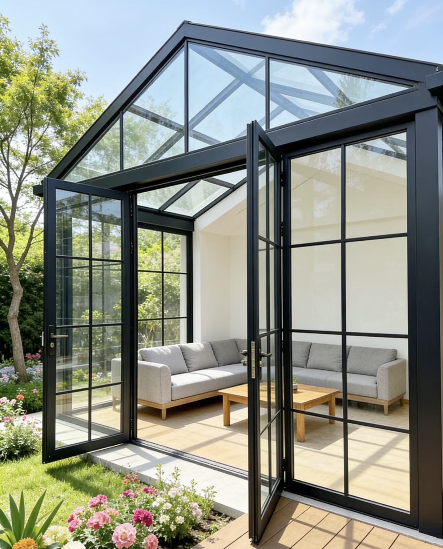 Aluminum French Doors with Double Swing System for Villa Patio Black Frame and Tempered Glass for Secure Smooth Operation