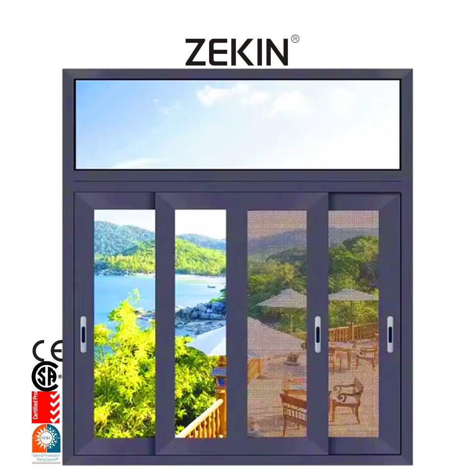 ZEKIN NFRC Certified Insulated Glass Sliding Windows Modern Design Large View Aluminum Alloy Space Saving for Coastal Areas