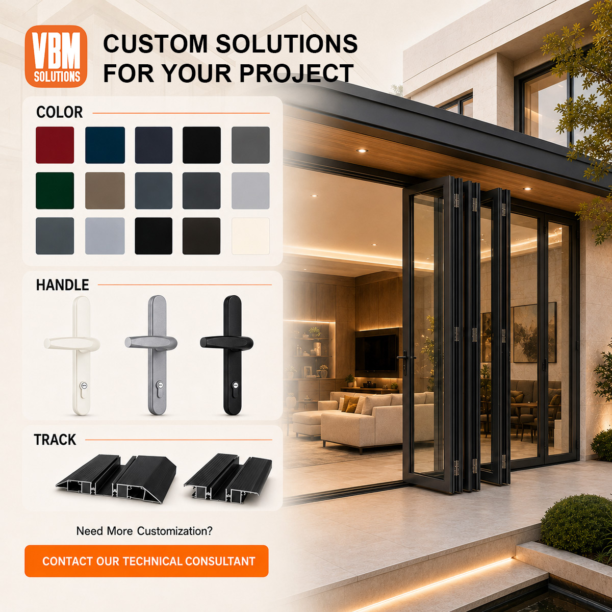 Slim Frame Aluminum Folding Door for High End Outdoor Lounge and Hospitality Project Openings