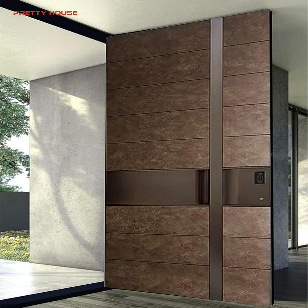 Luxury Modern Aluminum Smoked Glass Heat Insulation Waterproof Pivot Entry Front Door for Living Room Exterior Use 5-Year
