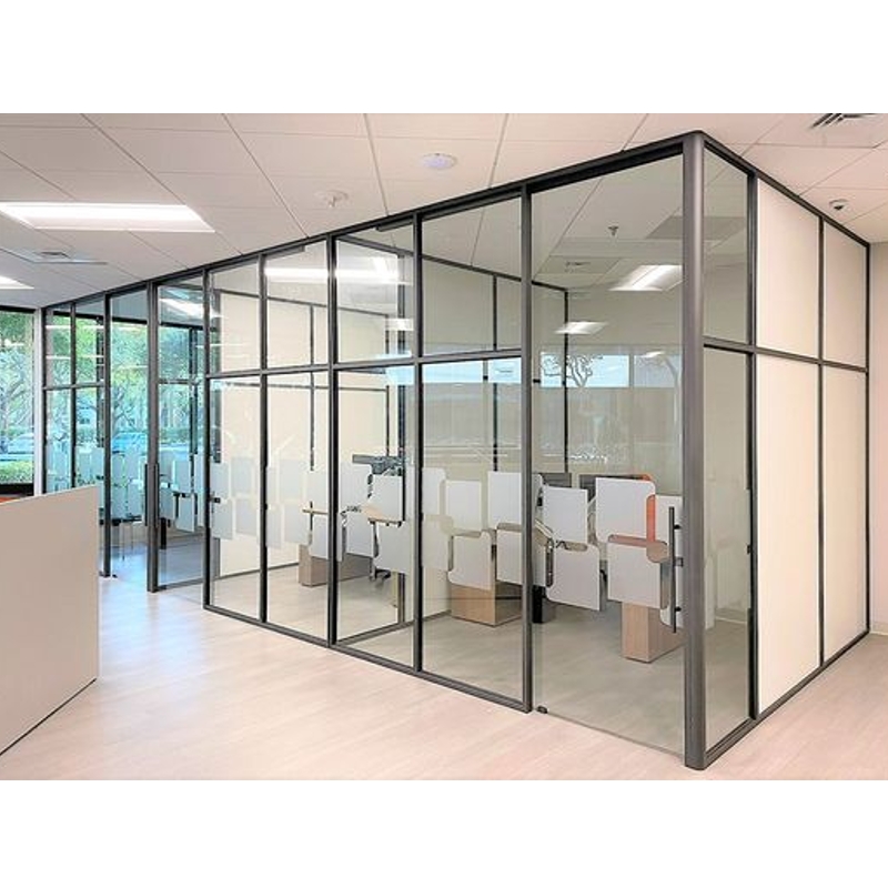 Floor to Ceiling Privacy Room Divider Contemporary Aluminum Office Partition Wall With Sliding Door