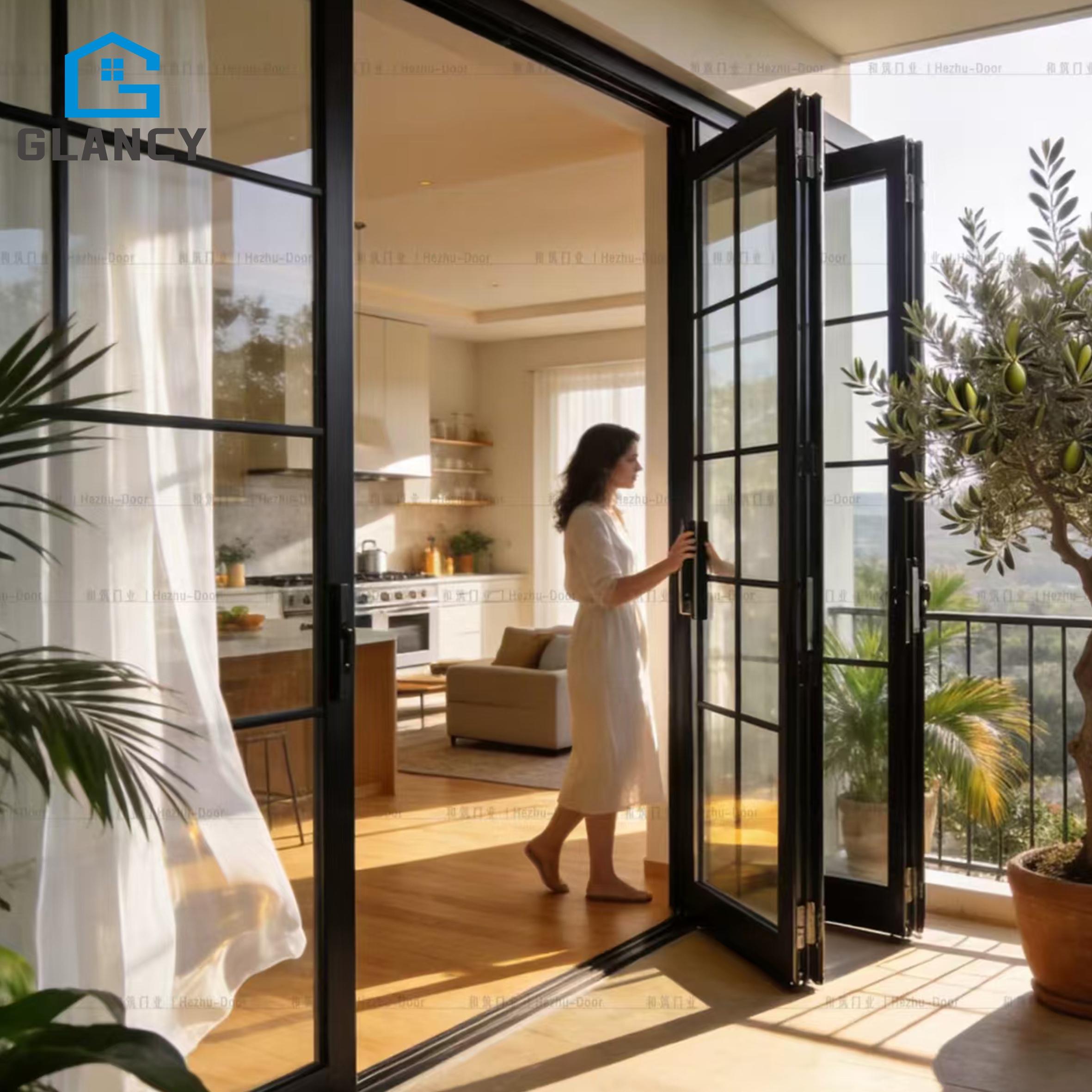 Aluminum Alloy Balcony Patio Bi-Fold Slide Folding Doors with Screen Thermal Insulation for Interior Garden and Courtyard Use