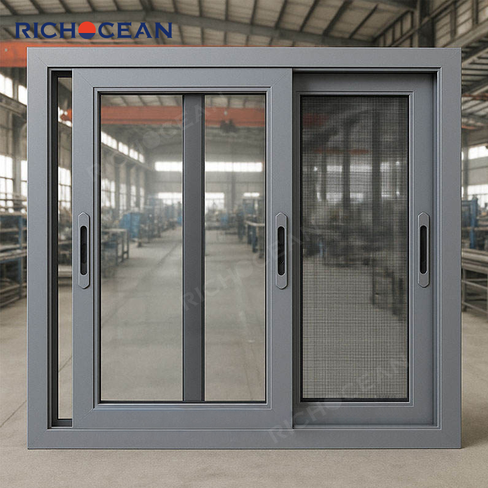 RICHOCEAN NFRC CE AS2047 CSA Custom Double Glass Sliding windows Aluminum Waterproof House Slide Window with Screen Mesh