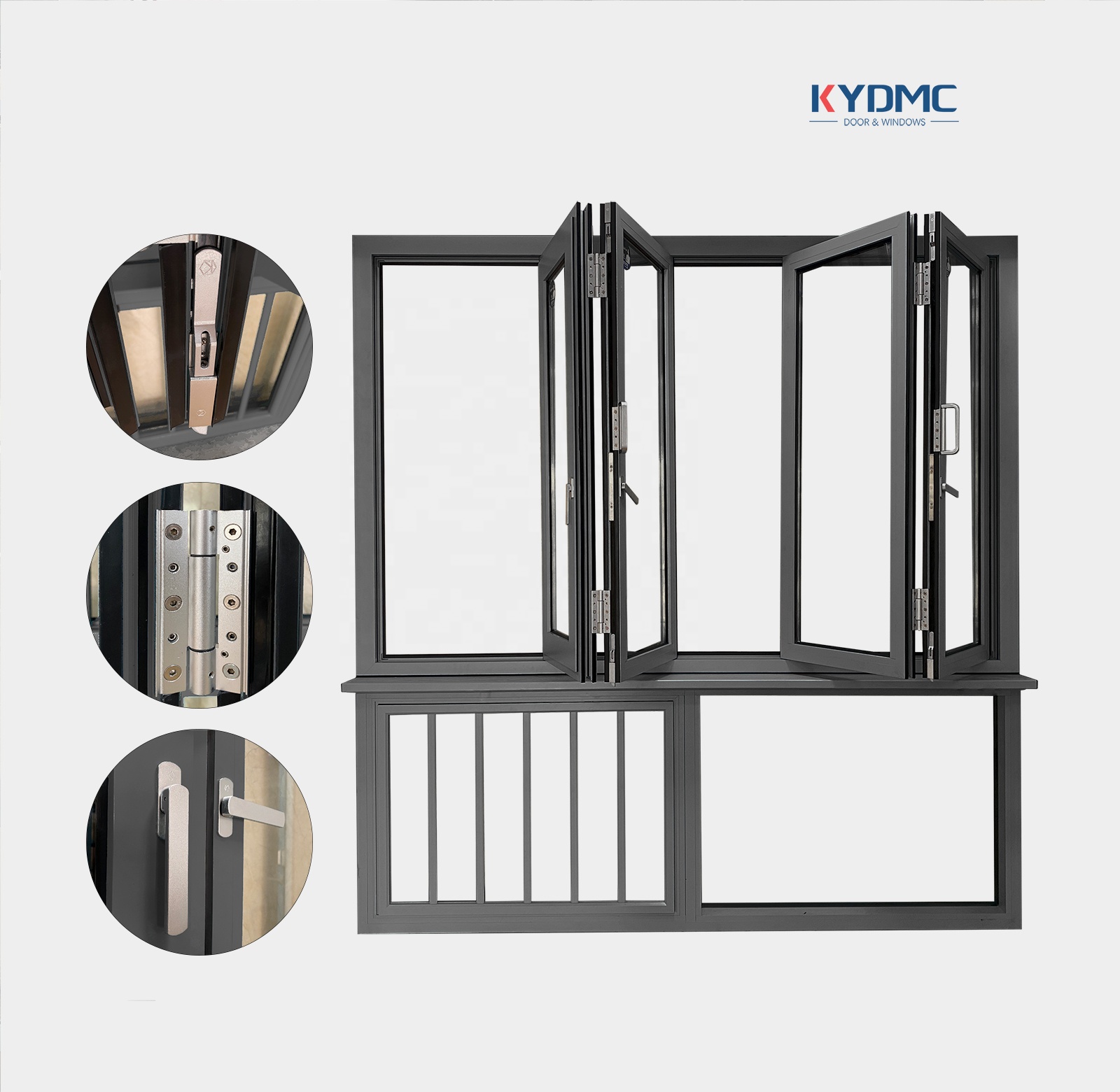 Low E Double Glass Aluminum Black Frame Bifold Windows NFRC Modern Exterior Garden American Bar Folding Window