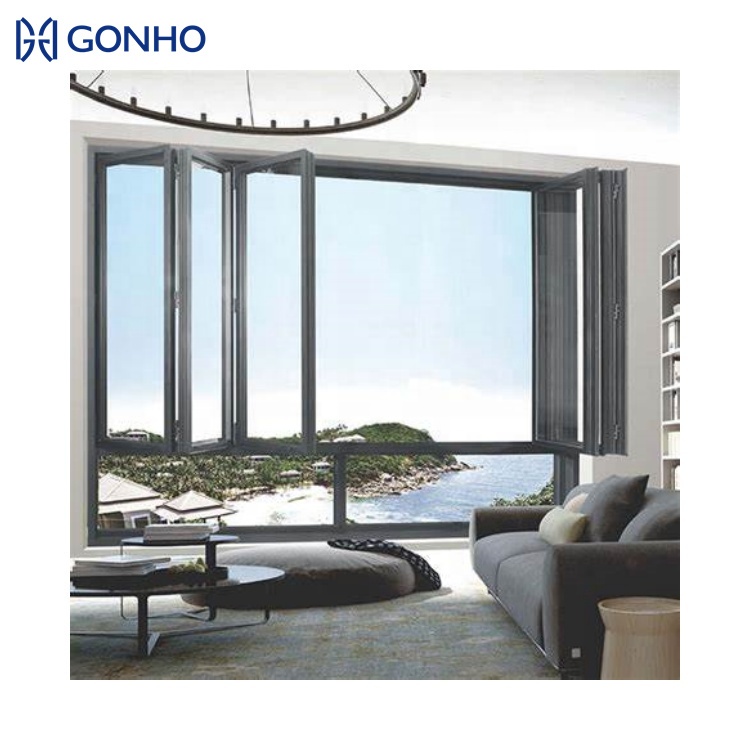 GONHO New Design Custom Champagne Color Accordion Folding Window Aluminum windows and Doors