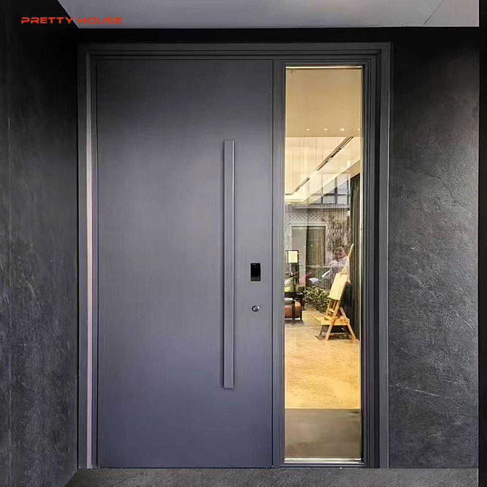 Luxury Modern Aluminum Smoked Glass Heat Insulation Waterproof Pivot Entry Front Door for Living Room Exterior Use 5-Year