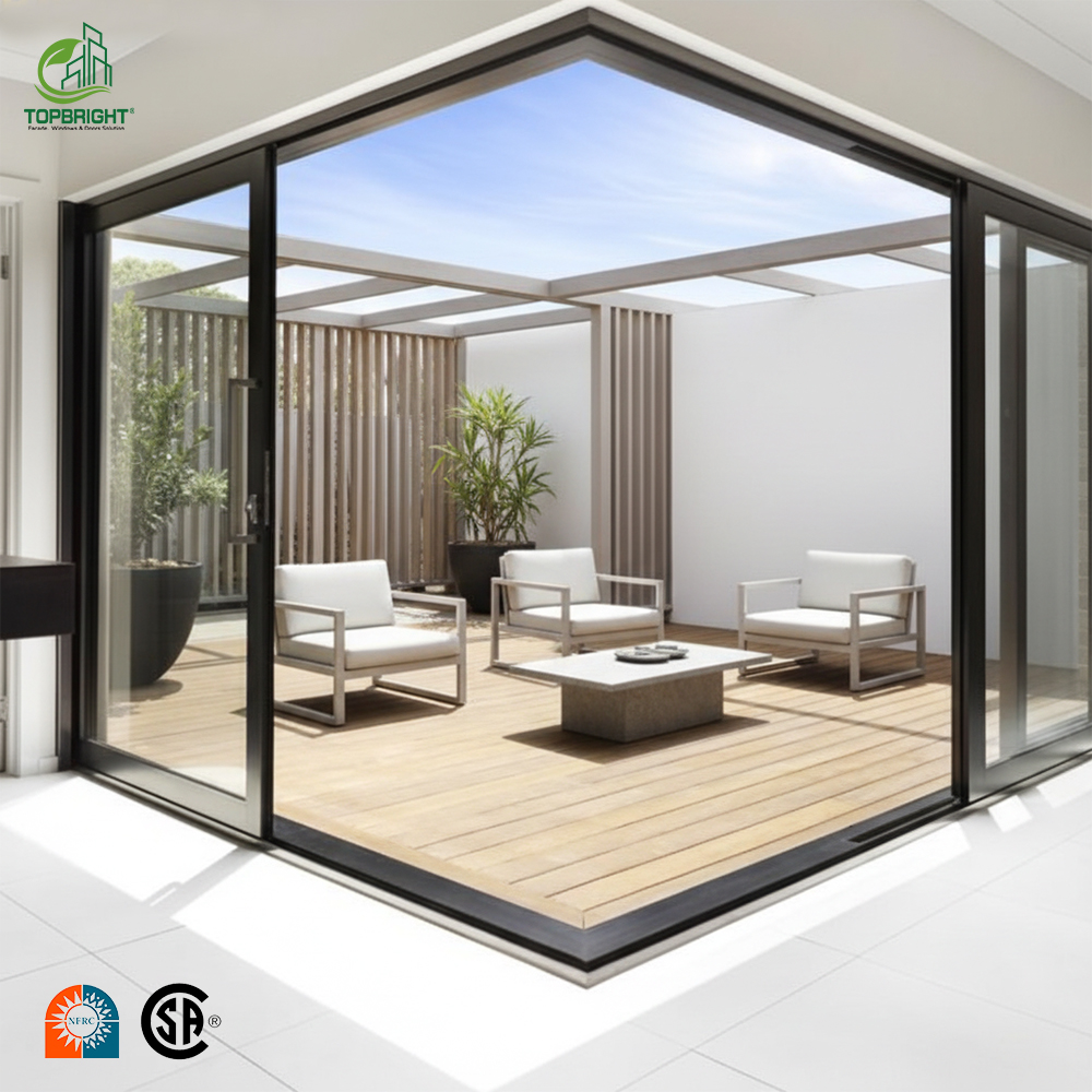 Topbright Customized Modern NFRC Exterior Conceal Hidden Slim Aluminium Glass Pocket Stacking Slide Sliding Patio Door Entry