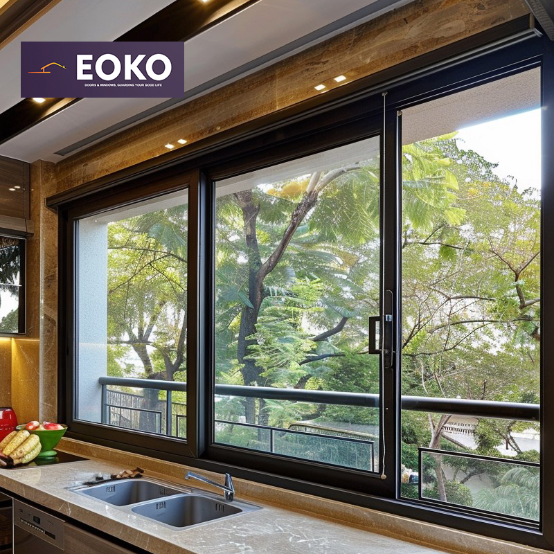 EOKO CE Certified Window Impact Resistant Panoramic View Aluminum Windows Double Glazing Sliding Windows For Kitchen Residential