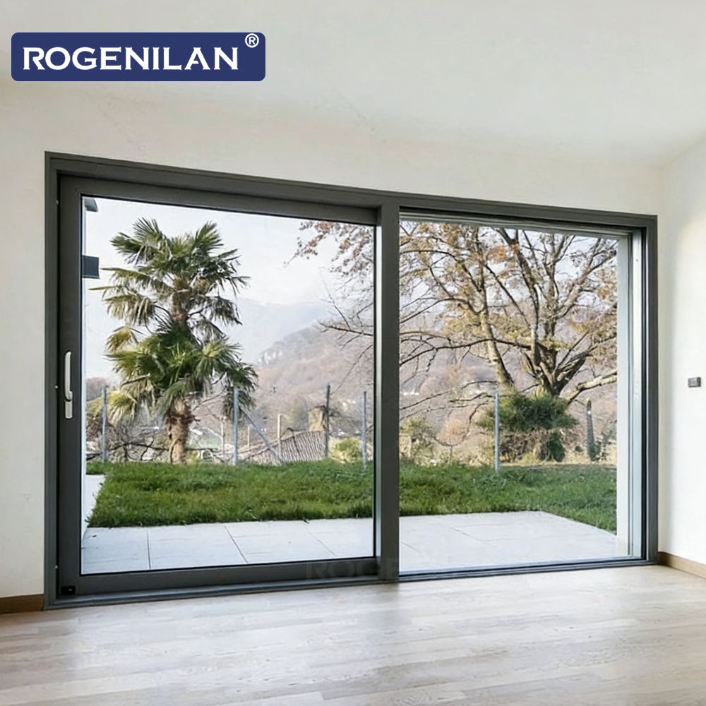 ROGENILAN Hurricane Impact Aluminum Glazed Patio Sliding Door Outdoor Double Glass Lift and Slide Doors