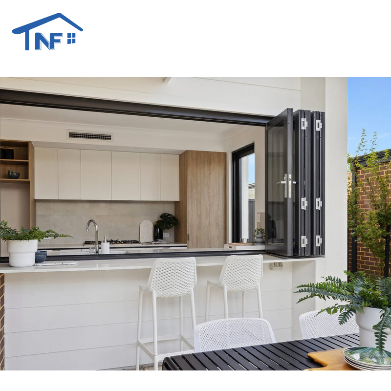 NF Modern Horizontal Folding Bifold Windows Aluminum Alloy for Canada &amp; USA Markets Customized Size Powder Coated Villa Use
