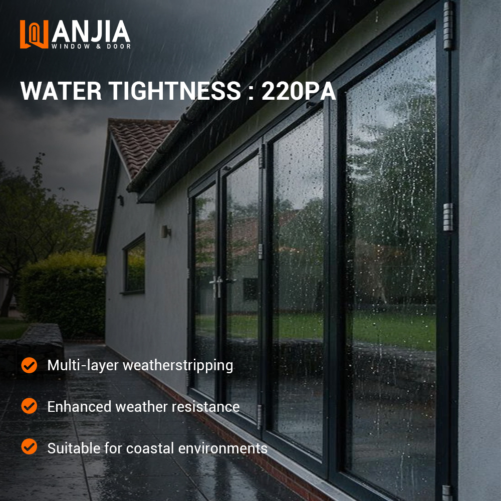 Heavy Duty Coastal Glass Commercial Doors Folding Glass Door Thermal Breaking Glass Bifold Doors