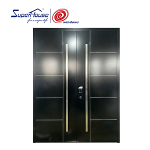 Modern Style Aluminum Double Entry Door With Smart Lock Long Pull Handle
