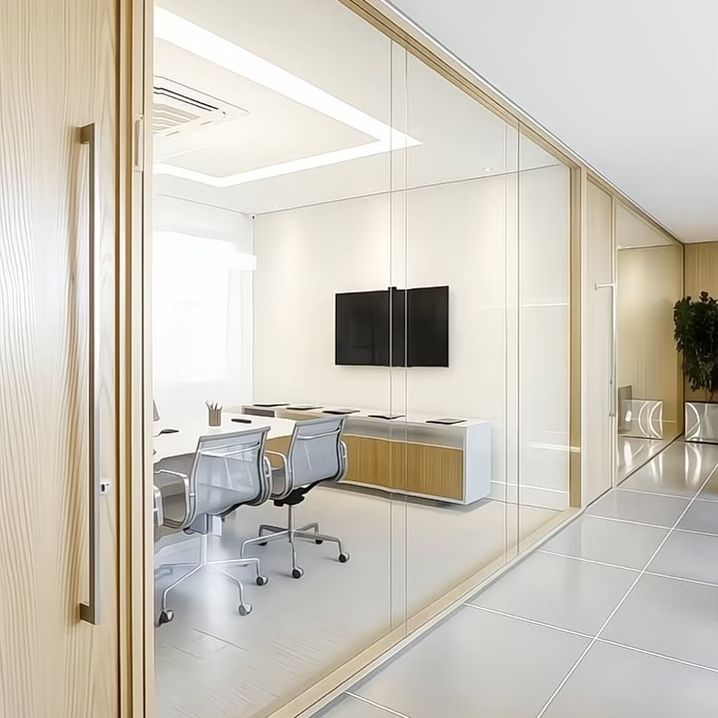 Modern Commercial Sliding Glass Partition System Frameless-look Acoustic Aluminum Framed Melamine Door Living Room Dining