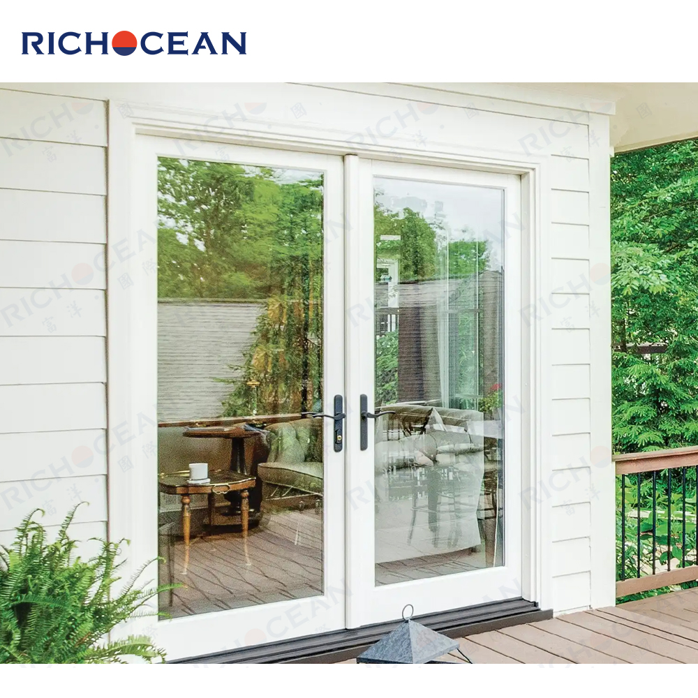 RICHOCEAN Hotel Commercial Hurricane Impact Aluminum Triple Glass French Swing Door Patio Entrance Double Doors