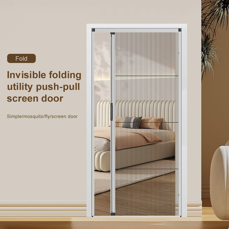 Custom Aluminum Retractable Screen Door Folding Pleated Mesh Design Low Profile Bottom Frame Anti Insect Door For Home Entrance