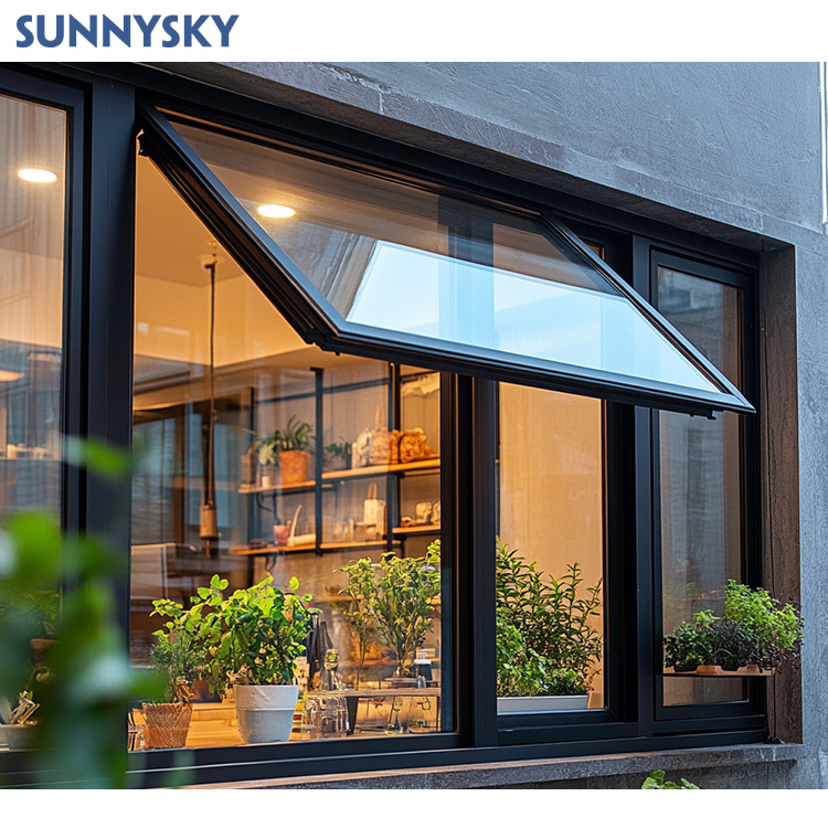 Sunnysky Large Modern Glass Thermal Break Aluminum Awning Window for Internal Outdoor Use Swing Aluminum Alloy for Residential