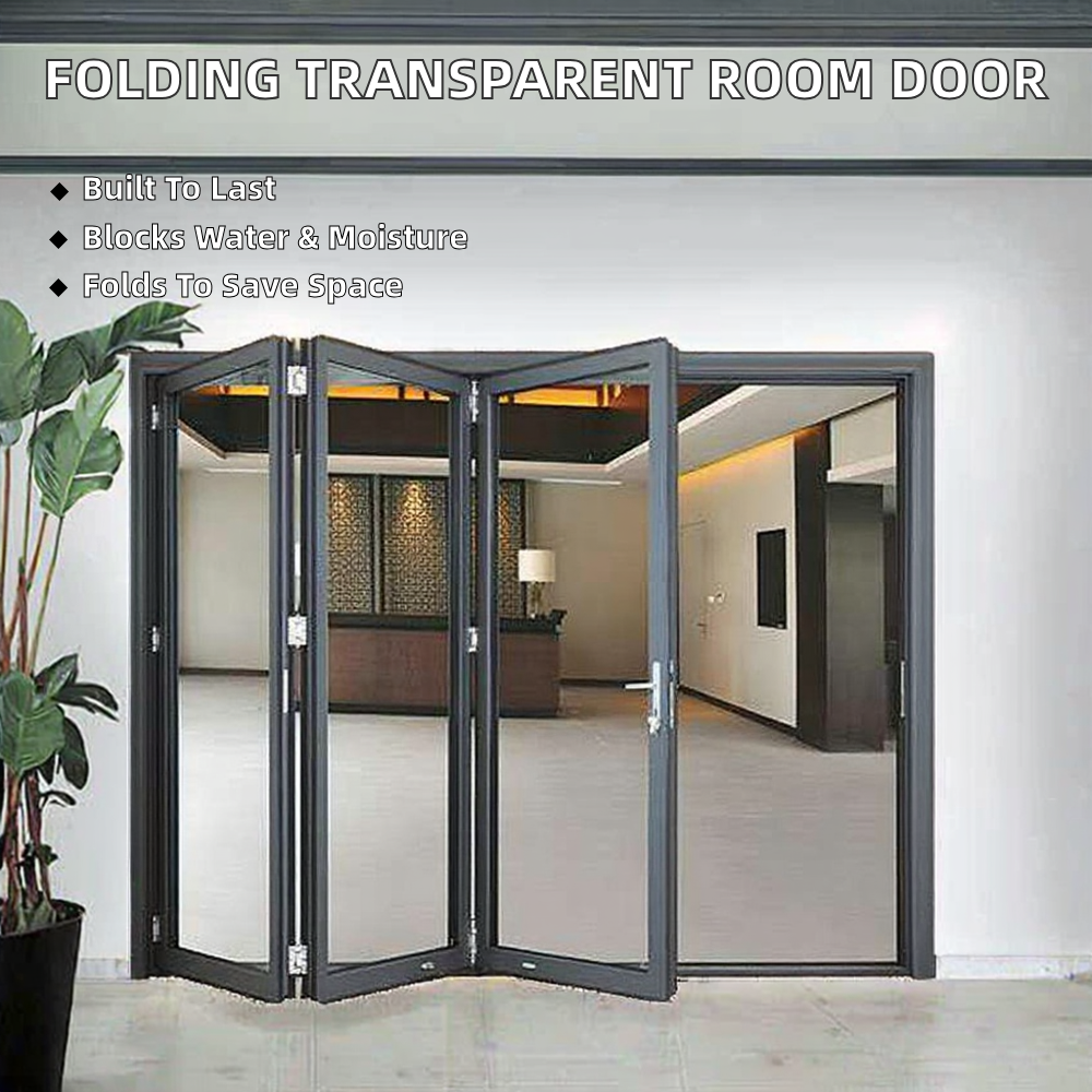 Foldable Transparent Partition Sliding Door Waterproof Kitchen Living Room Bedroom Bathroom Entry Hotel Indoor Divider Aluminum