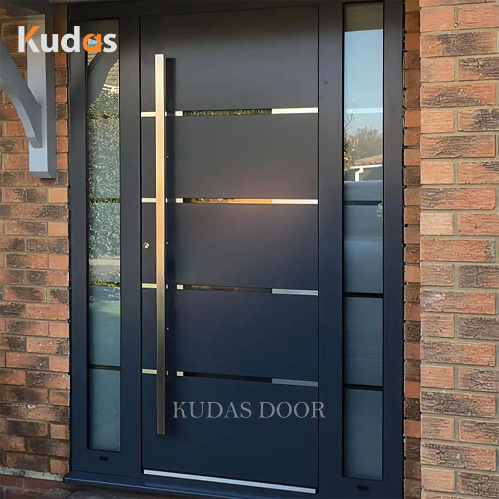 Modern Soundproof Windproof Seal Cast Aluminum Front Entry Pivot Door Villa Exterior Security Entrance Door With Glass