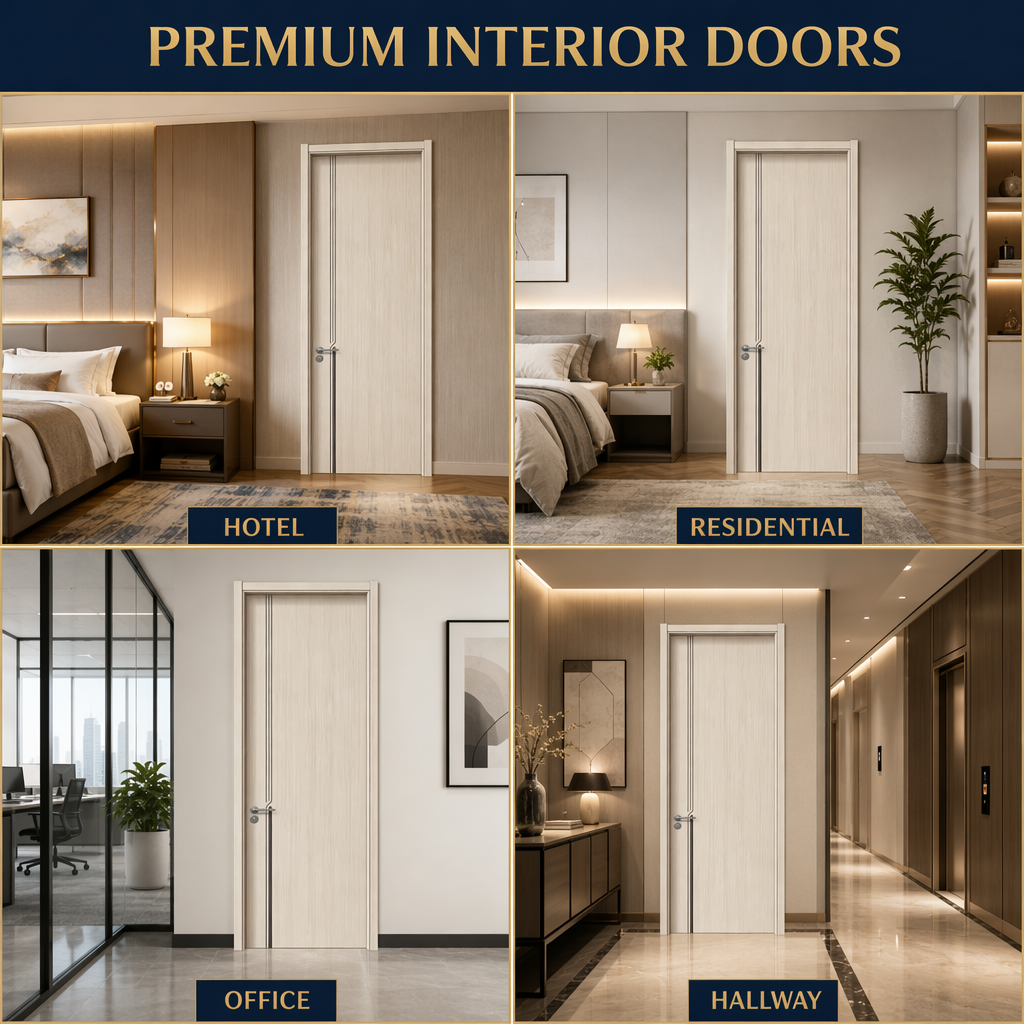 Aluminum&amp;Wood Era Waterproof Durable Aluminum Alloy Modern Interior Doors for Bedroom Kitchen Hotel Office Use