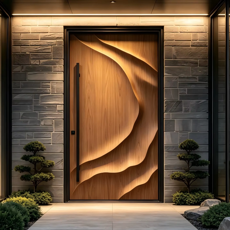 American Style Modern Oversize Aluminum Pivot Door with 3D Fluid Wave Carving for Luxury Villa Entrance Security Front Door