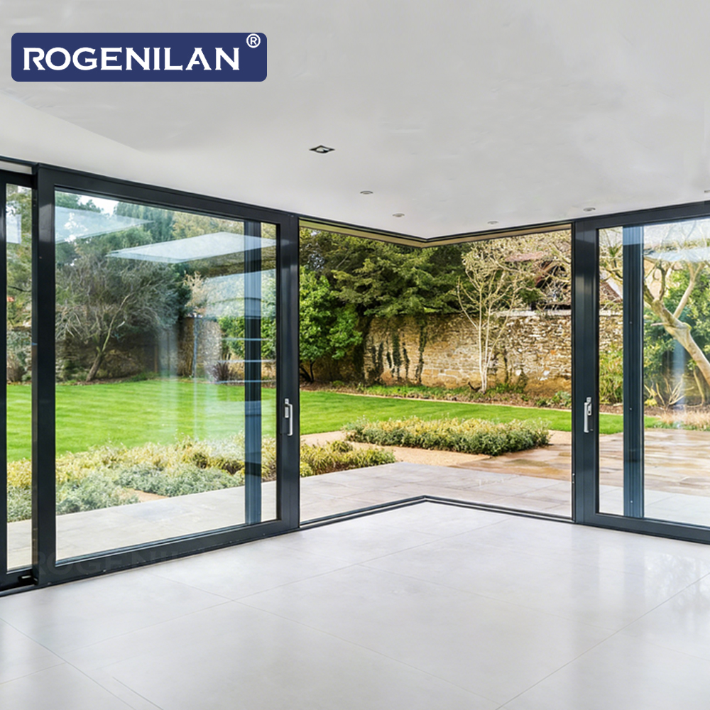 ROGENILAN Hurricane Impact Aluminum Glazed Patio Sliding Door Outdoor Double Glass Lift and Slide Doors