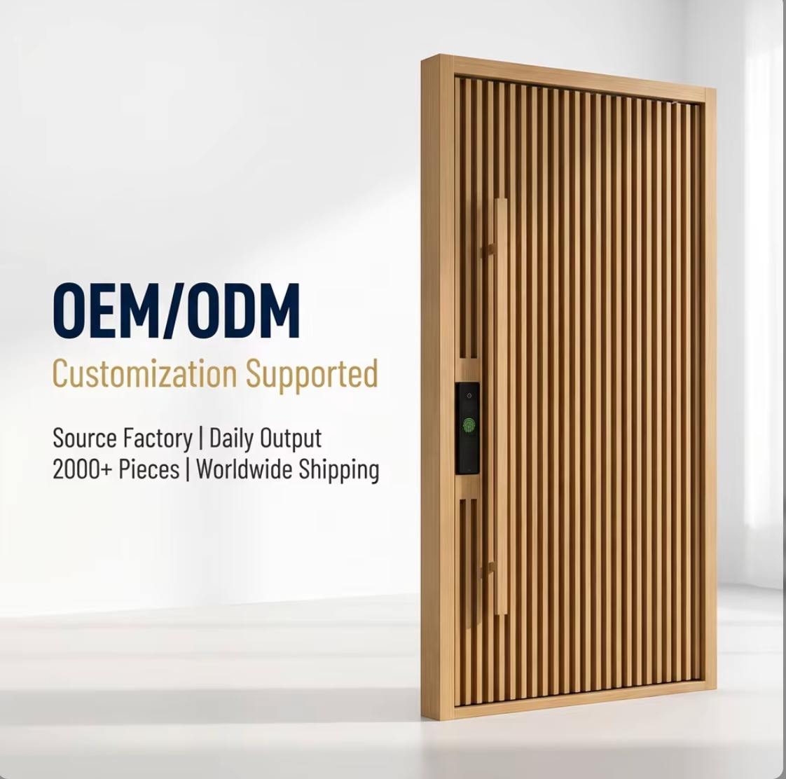 Large Pivot Entry Door, Modern Residential Aluminum Wood Composite Vertical Slat Grille , Anti-Theft Villa Main Entrance Door