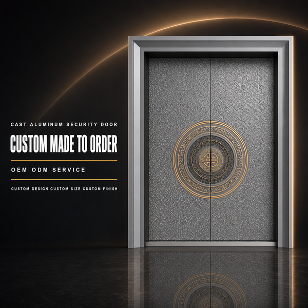 Waterproof Cast Aluminum Double Door with Spun Texture Panel and Copper Ring for Business Lounge